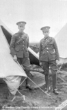 Portrait of two army officers outside tent. 1914