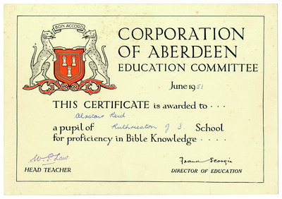 Corporation of Aberdeen Education Committee Certificate