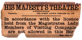 His Majesty's Theatre: Bar notice