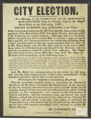 City election. At a Meeting of the Committee for the Election of Horatio Ross Esq. Of Rossie