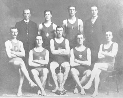 Portrait of male swimming team.