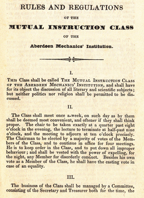 Rules and Regulations of the Mutual Instruction Class of the Aberdeen Mechanics' Institution