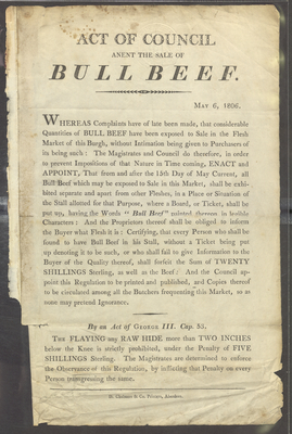 Act of Council anent the sale of Bull Beef.