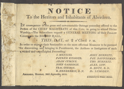 Notice To the Heritors and Inhabitants of Aberdeen.